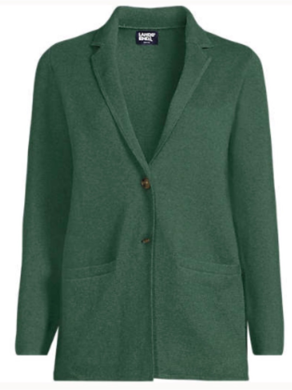 Lands' End Green Fine Gauge Cotton Sweater Blazer Jacket XL / 18